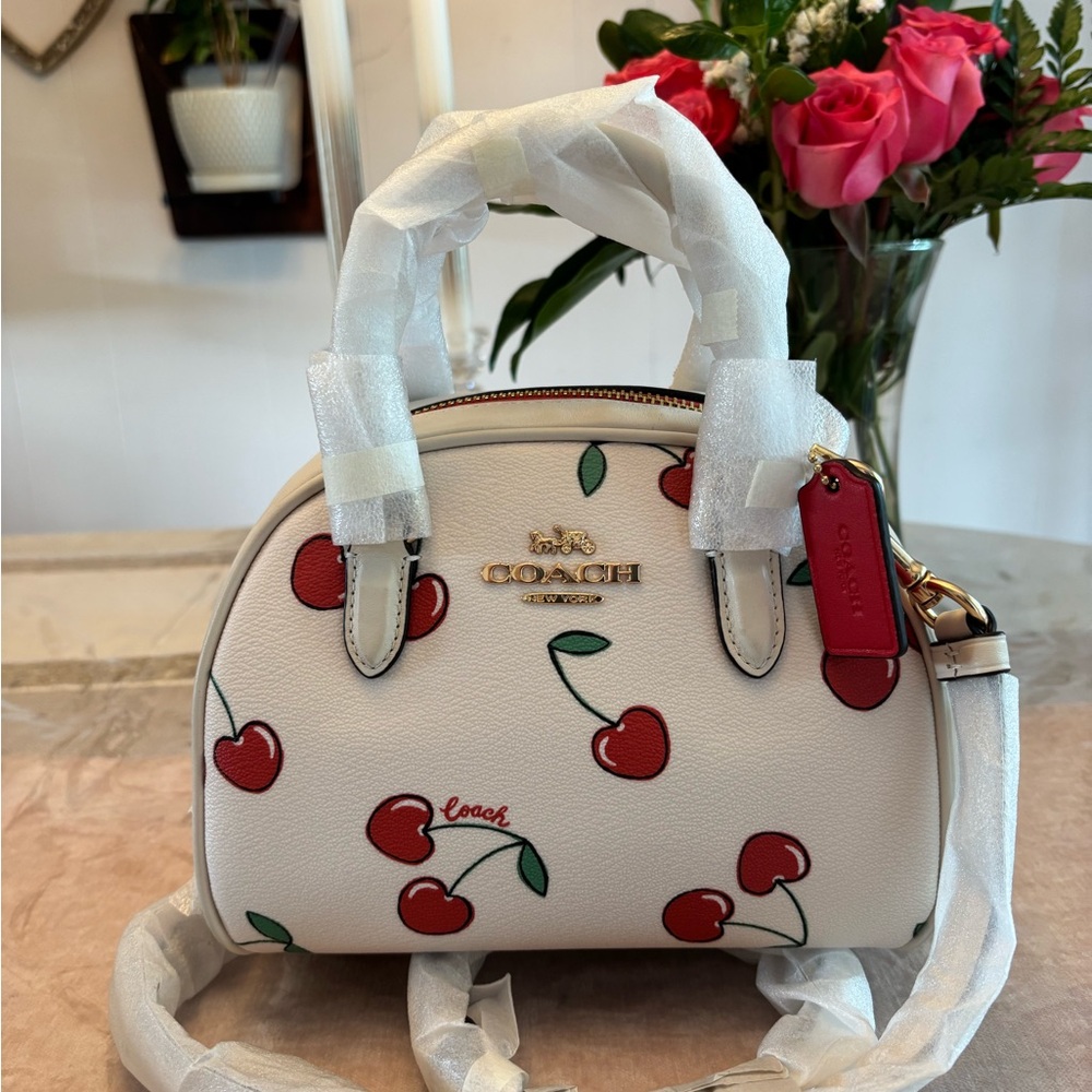 Coach Cream Cherry Print Satchel
